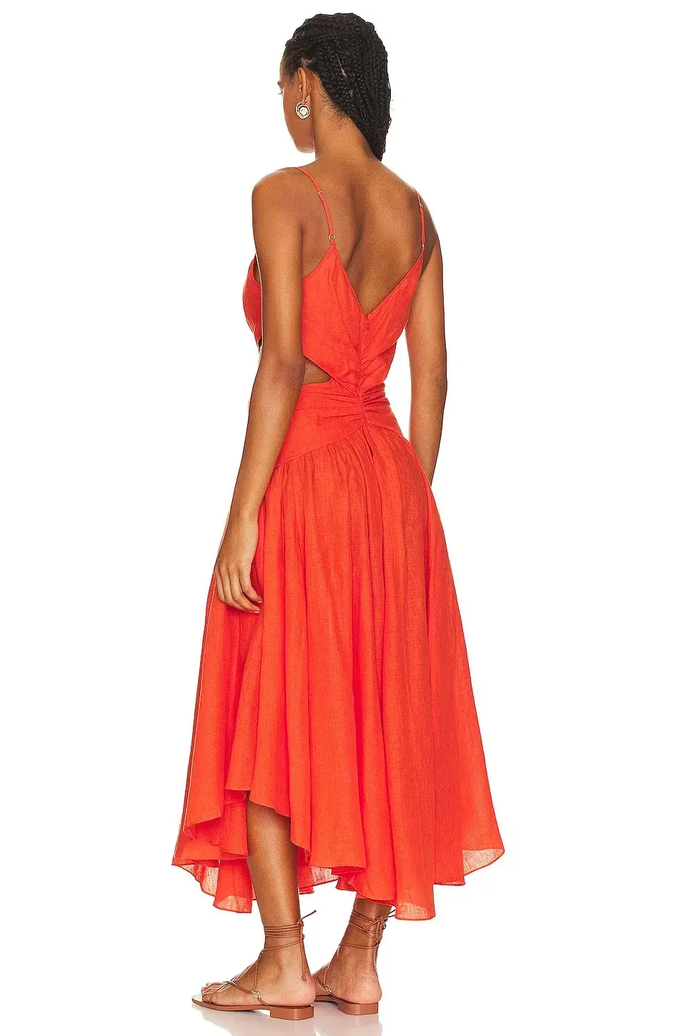 Zimmerman Raie Plunge Cut Out Midi Dress in Tangerine Size 8 - Image 3