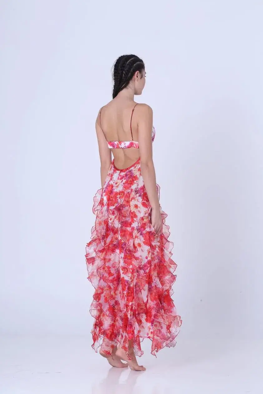 Menti Santorini Iris Flower Dress in Red Floral Size XS / AU 8 - Image 3