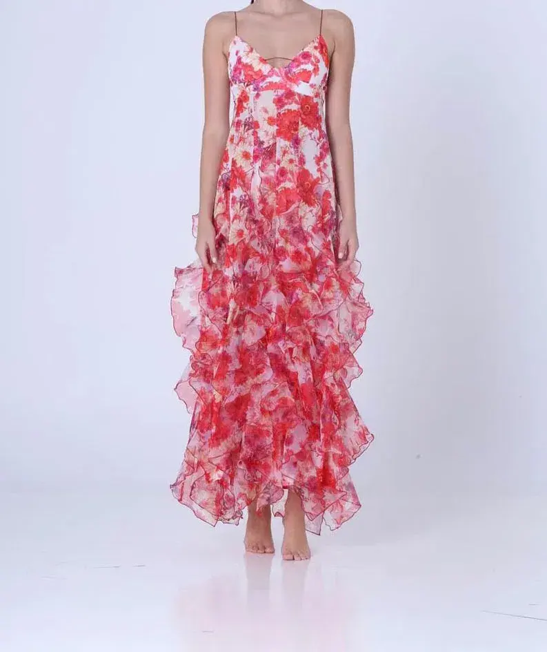Menti Santorini Iris Flower Dress in Red Floral Size XS / AU 8 - Image 2