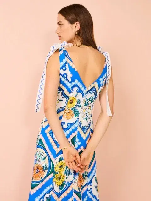 By Nicola - Adoncia Tie Shoulder Maxi Dress In Azure Floral - Size 8 - Image 3