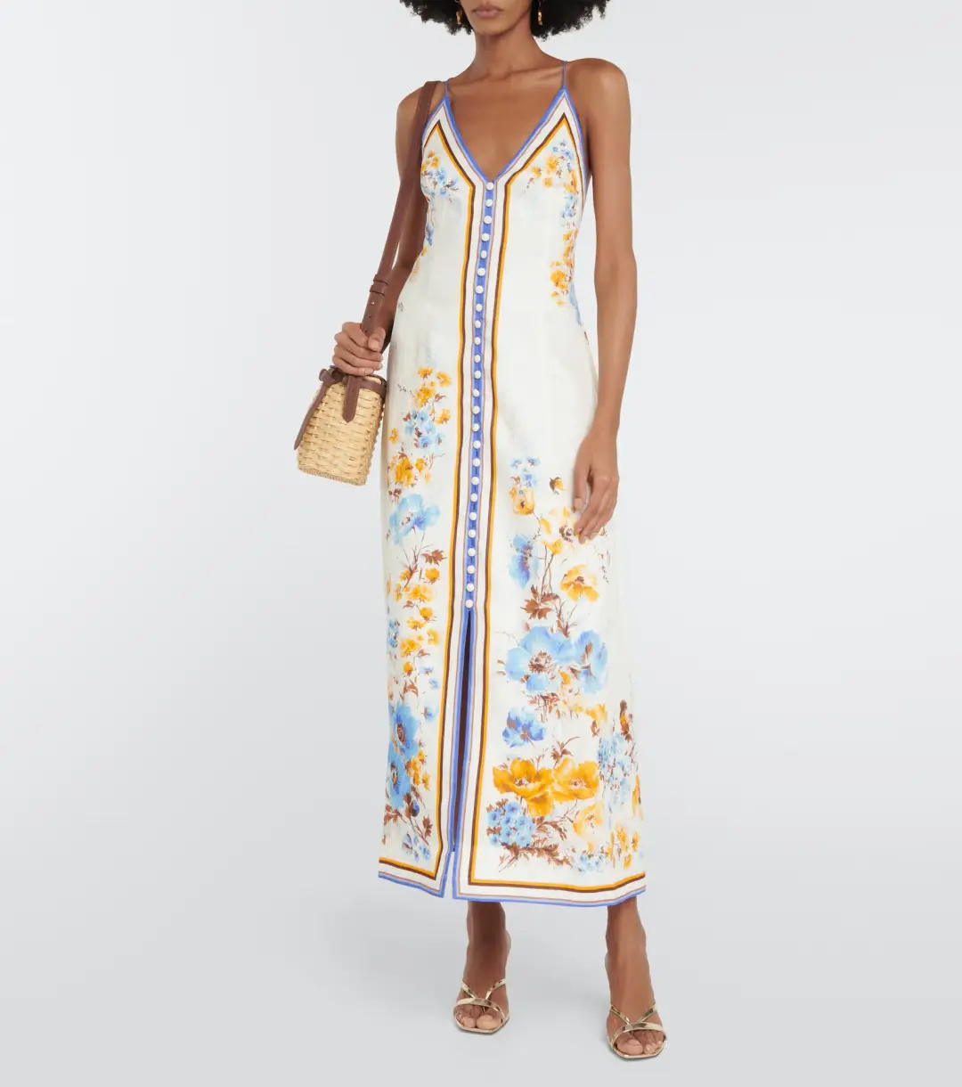 Zimmermann Halcyon Slip Midi Dress Orange Blue Floral Size 0 / AU 8 for rent on The Volte - main image