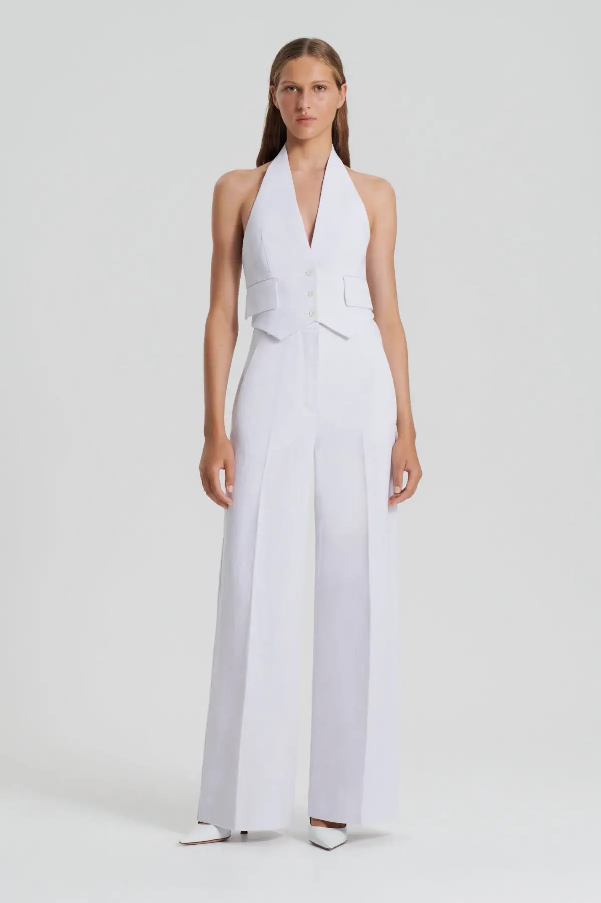 Scanlan Theodore Linen Drape Leg Trouser in Tinted Grey Size AU 10 - Image 1