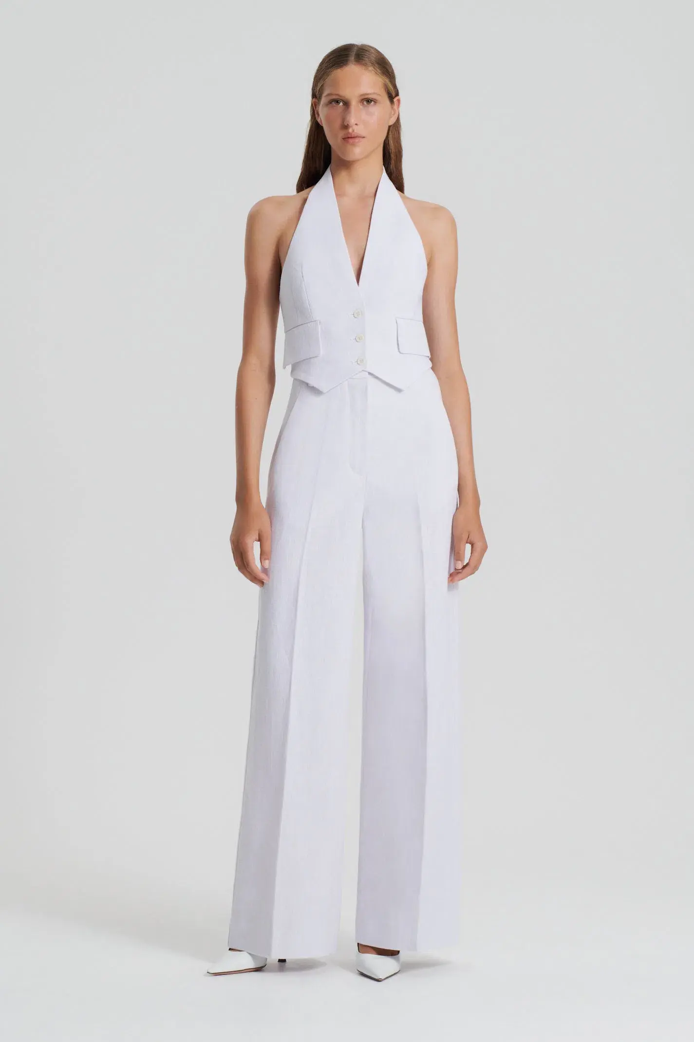 Scanlan Theodore Linen Drape Leg Trouser in Tinted Grey Size AU 10 - Image 1