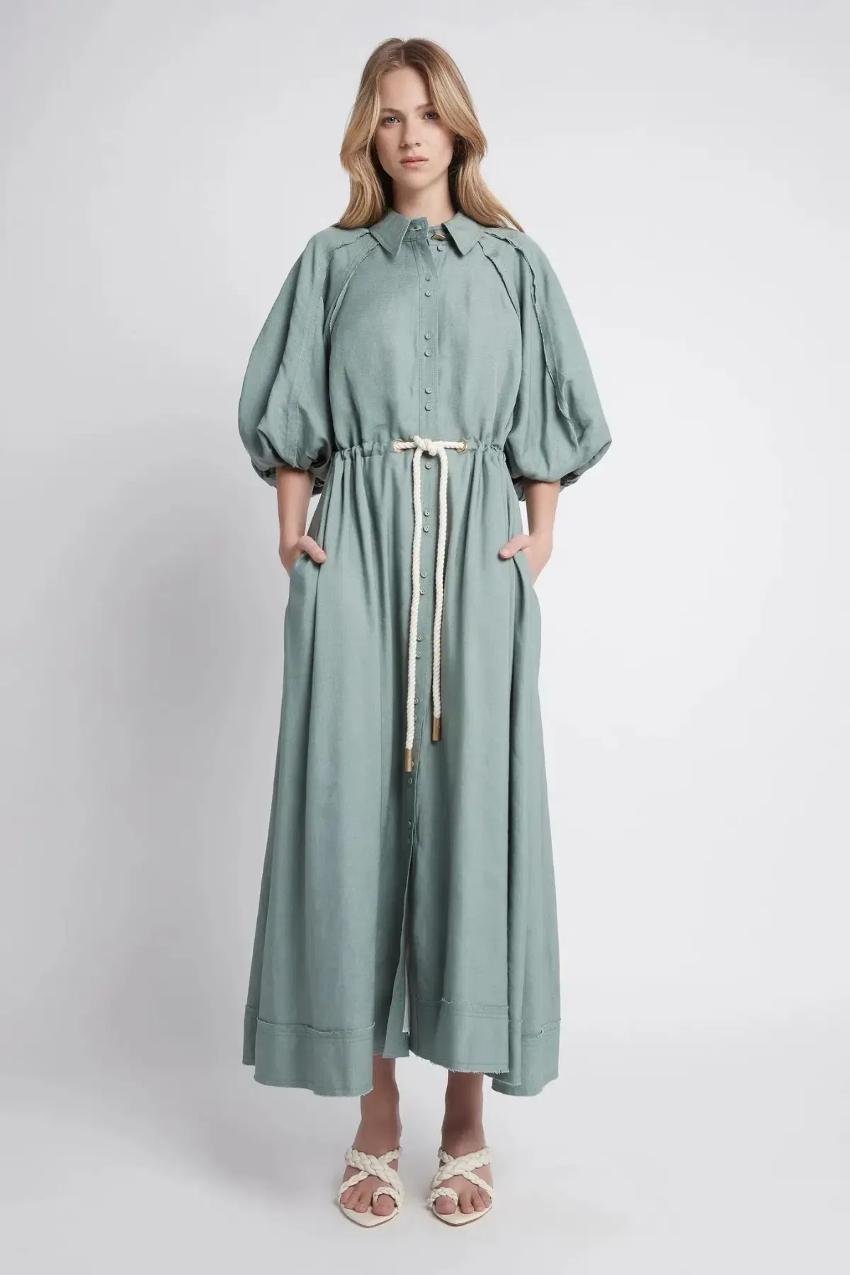 Aje Bonjour Belted Shirt Midi Dress Green Size 16 - Image 1