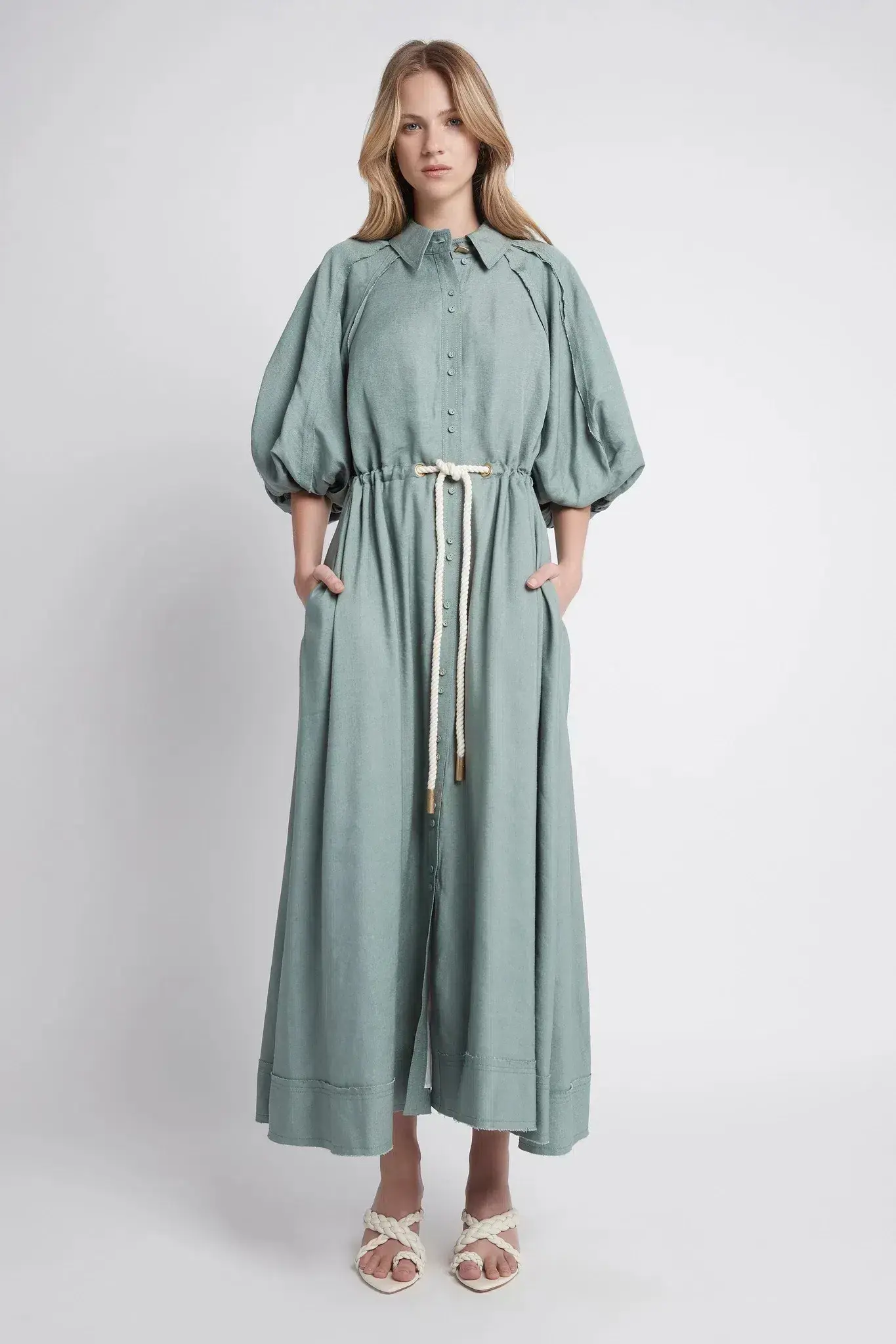 Aje Bonjour Belted Shirt Midi Dress Green Size 16 - Image 1