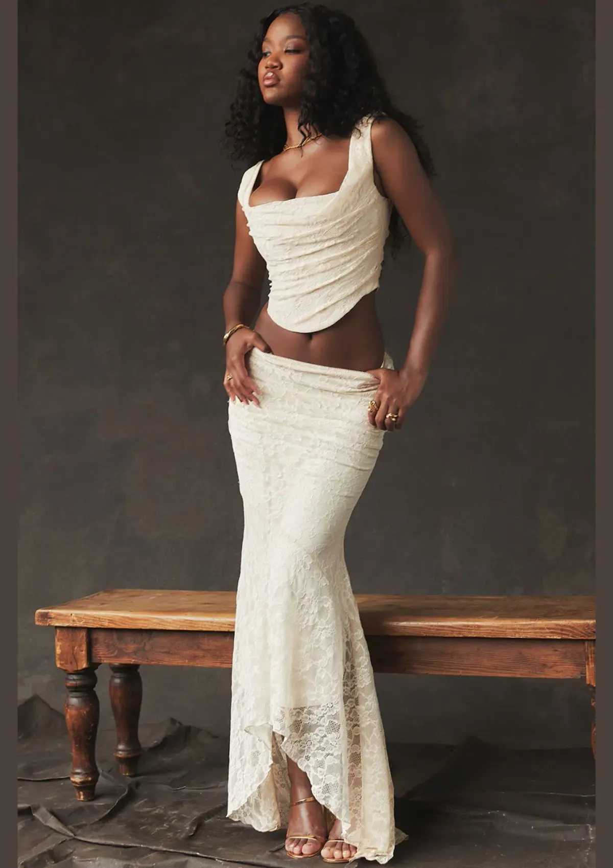 House Of CB Una Lace Corset & Therese Lace Maxi Skirt Set Vintage Cream Size 6 - Image 1