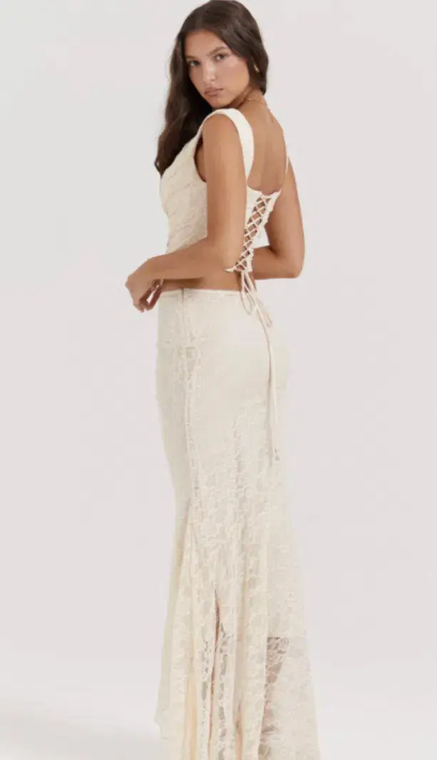 House Of CB Una Lace Corset & Therese Lace Maxi Skirt Set Vintage Cream Size 6 - Image 3