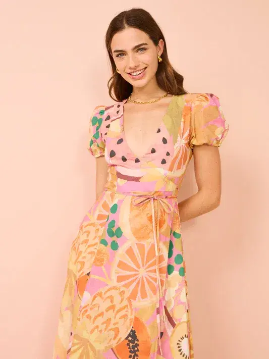 By Nicola Havana Wrap Maxi Dress Fruit Punch Print Size 14 - Image 4