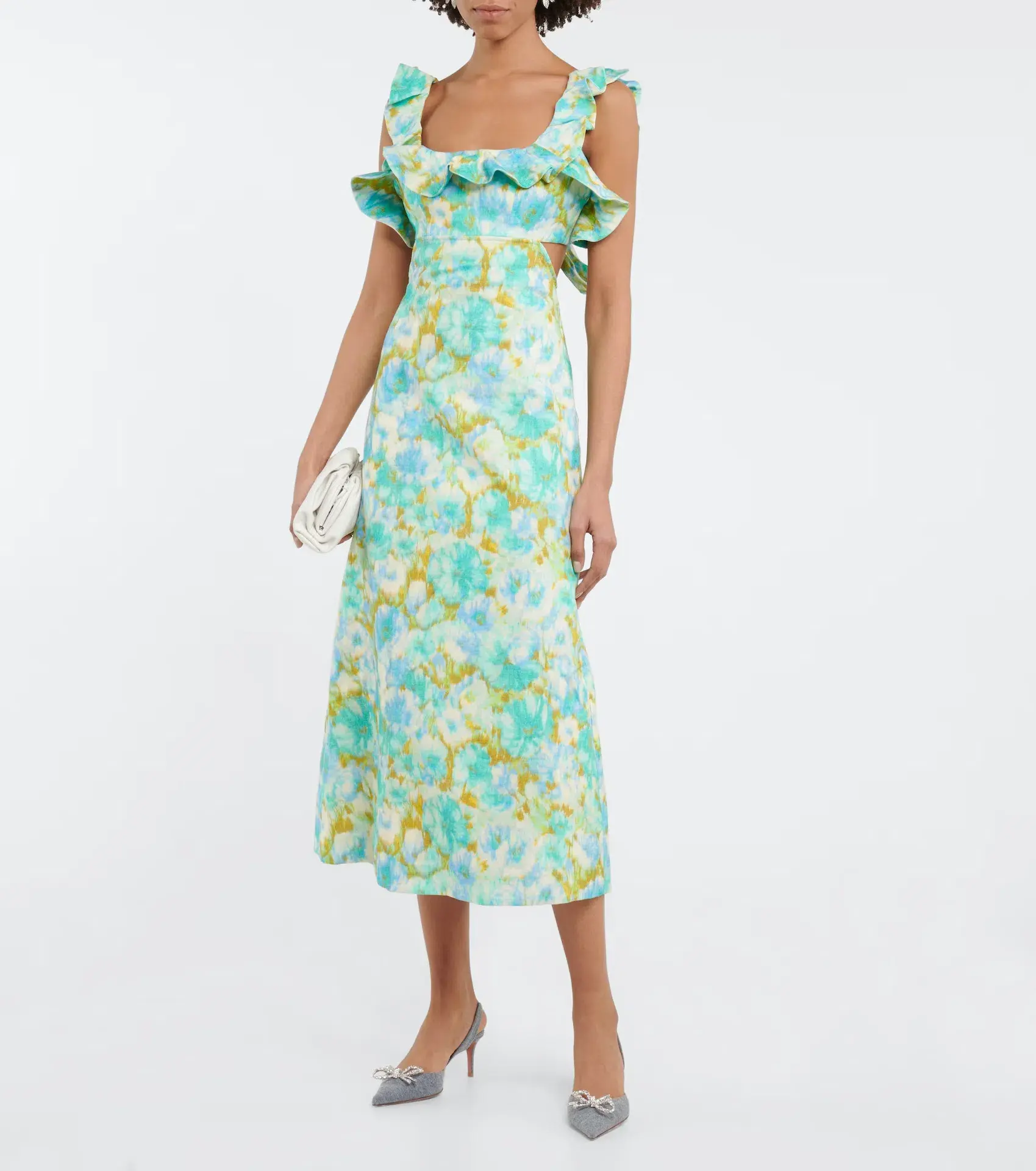 Zimmermann High Tide Linen Midi Dress Aqua Ikat Floral Size 0 / AU 6-8 - Image 1