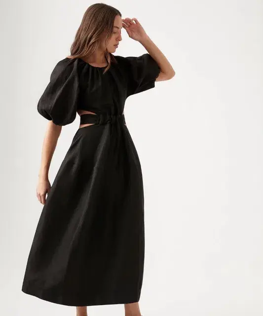 AJE -  Mimosa Cut Out Midi Dress Black - Size 12 - Image 3