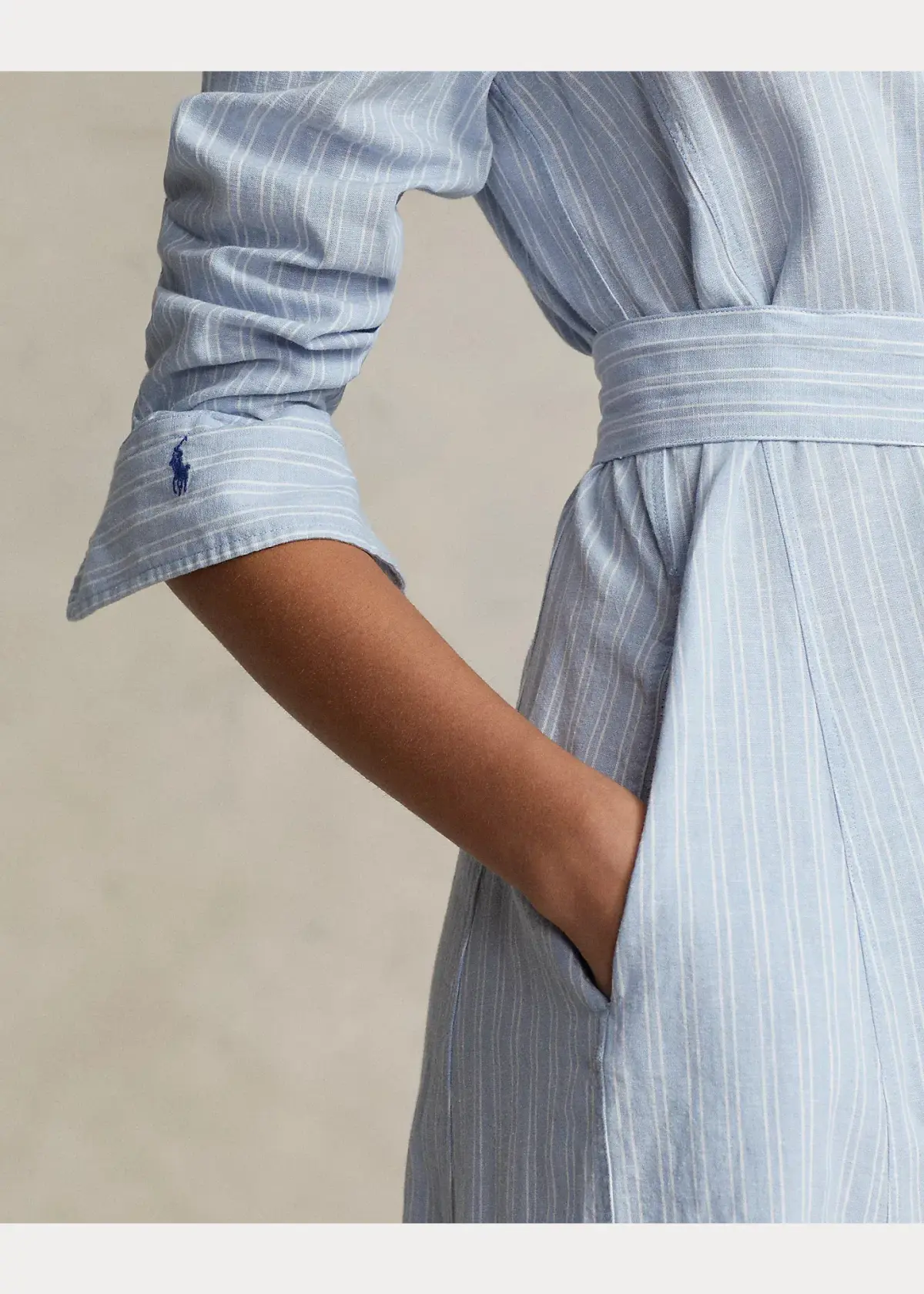 Ralph Lauren Belted Striped Linen Cotton Shirtdress Blue Size 6 - Image 4