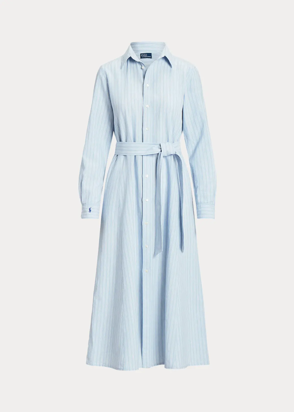 Ralph Lauren Belted Striped Linen Cotton Shirtdress Blue Size 6 - Image 5