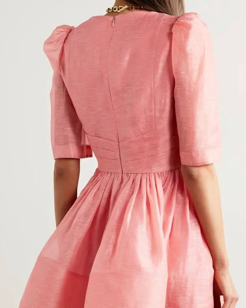 Zimmermann Wonderland Sleeved Mini Dress Guava Pink Size 0/AU 8 - Image 2