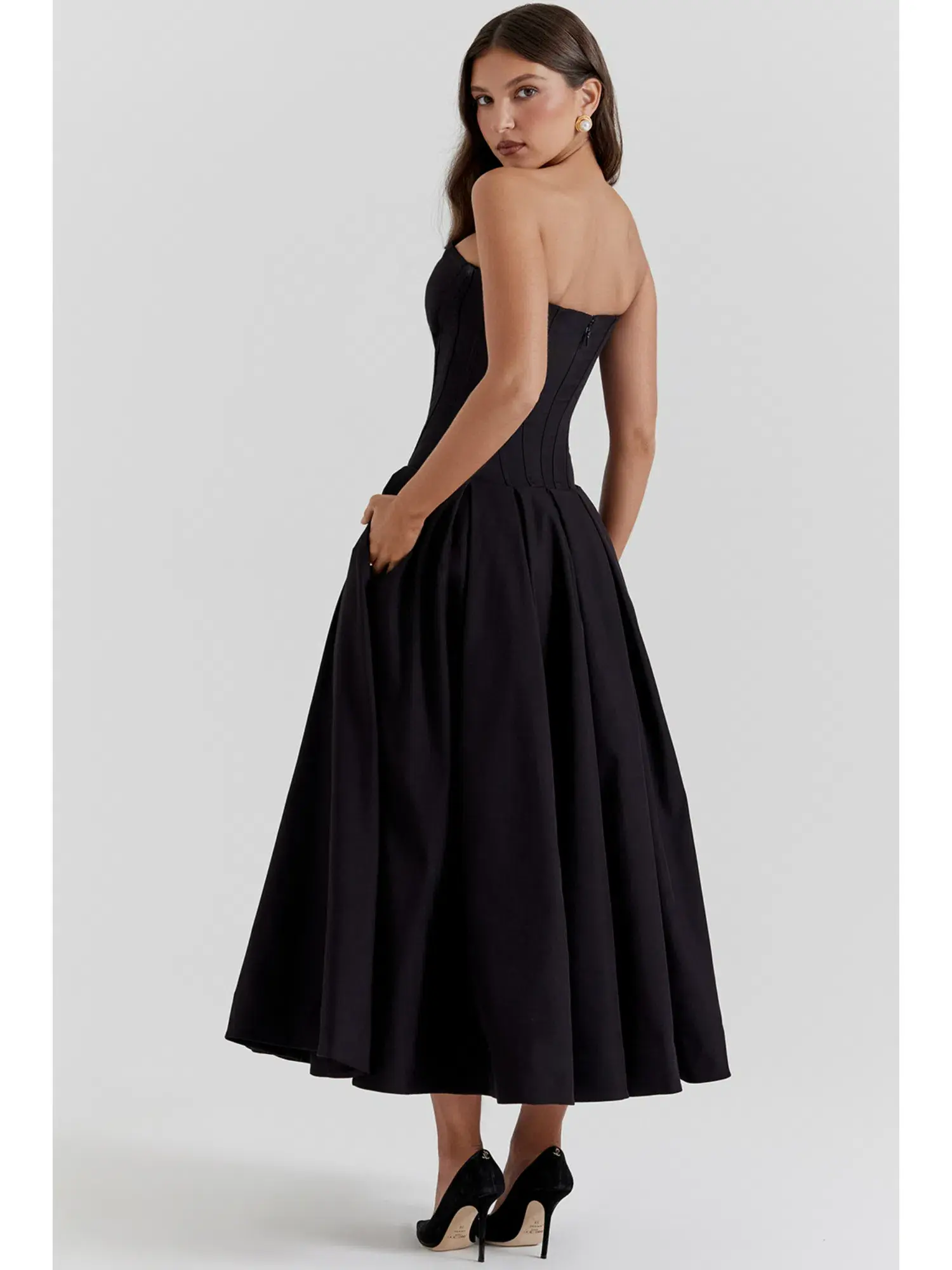 House of CB Lady Strapless Midi Dress Black Small / AU 8  - Image 3