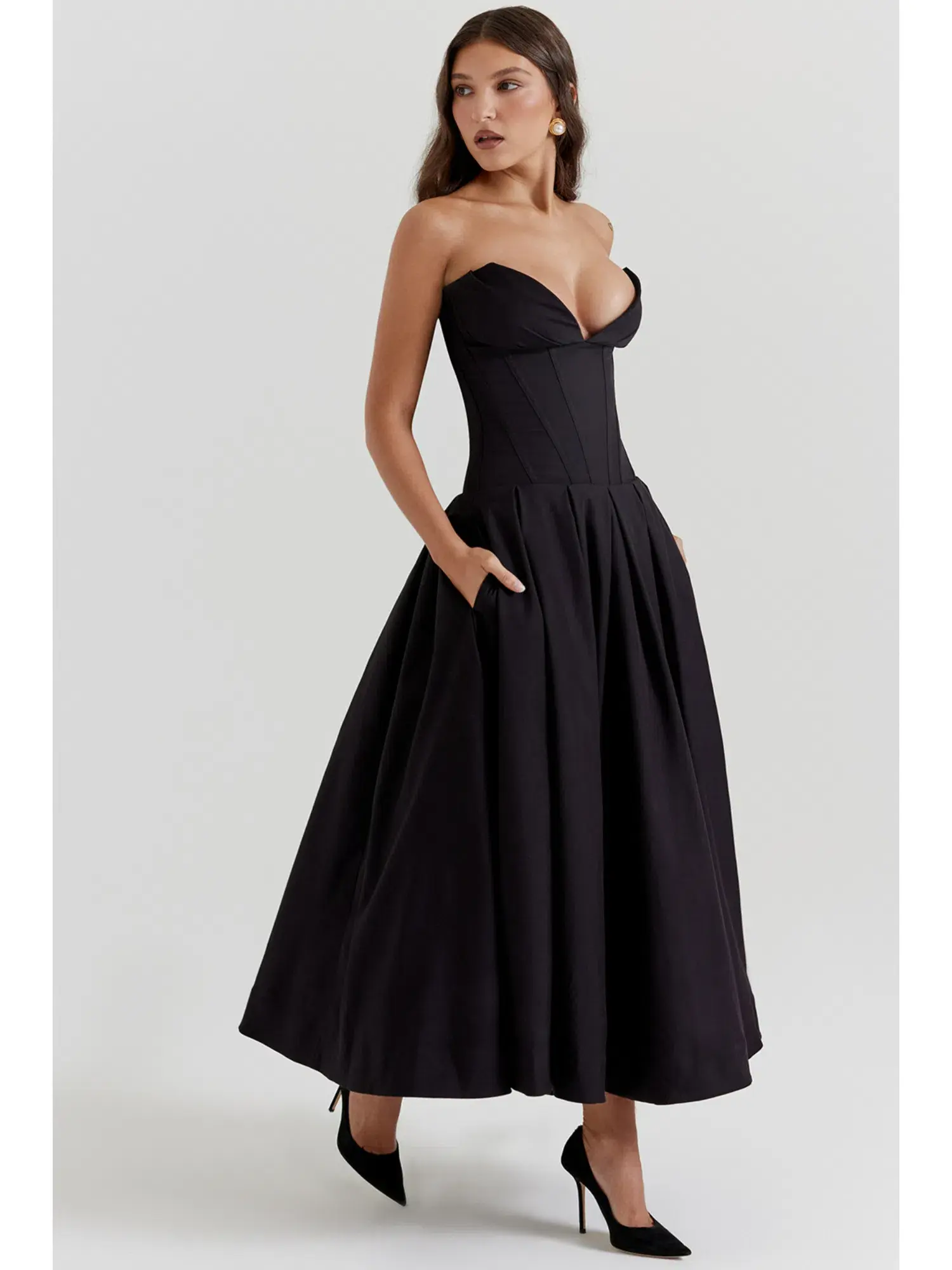 House of CB Lady Strapless Midi Dress Black Small / AU 8  - Image 2