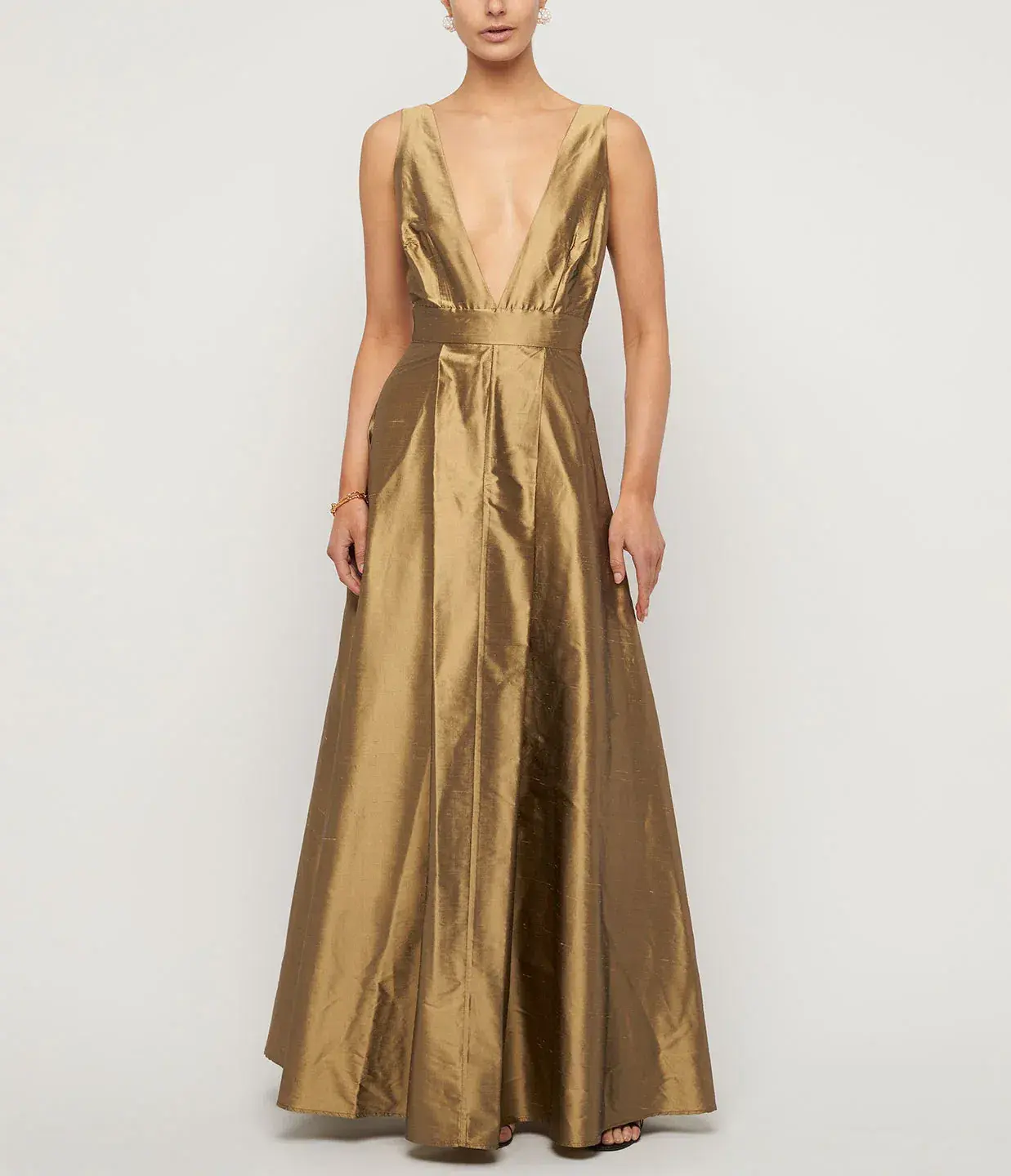 Beare Park Box Pleat Silk Gown in Marigold Gold Size AU 6 - Image 1