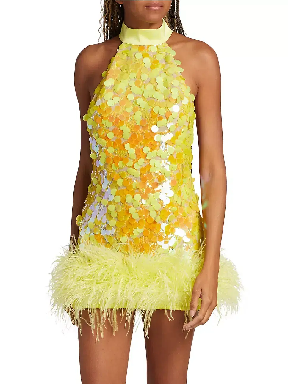 Bronx and Banco Izzy Sequin & Feather Mini Dress Yellow Size AU 6 - Image 2