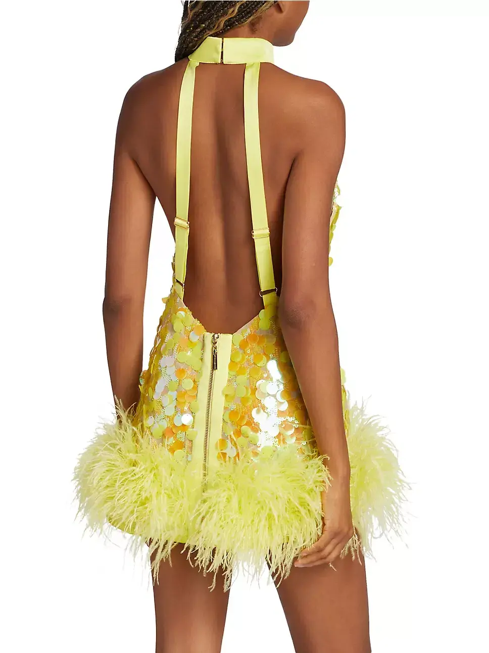 Bronx and Banco Izzy Sequin & Feather Mini Dress Yellow Size AU 6 - Image 4