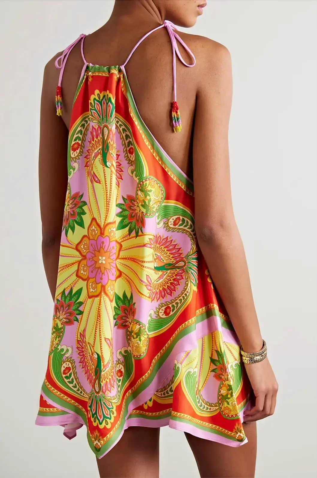 Farm Rio + Net Sustain Bead-embellished Satin Mini Dress Printed Size AU 6 - Image 2