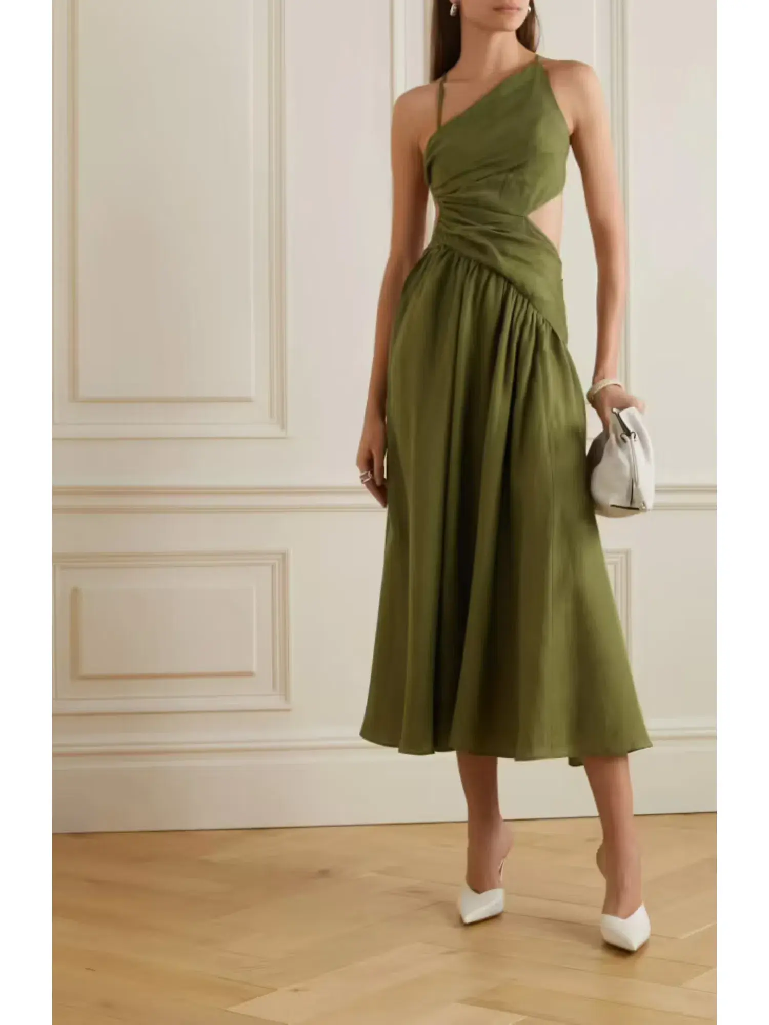 Zimmermann Laurel Asymmetric Midi Dress in Olive Size 4 / AU 16 - Image 1