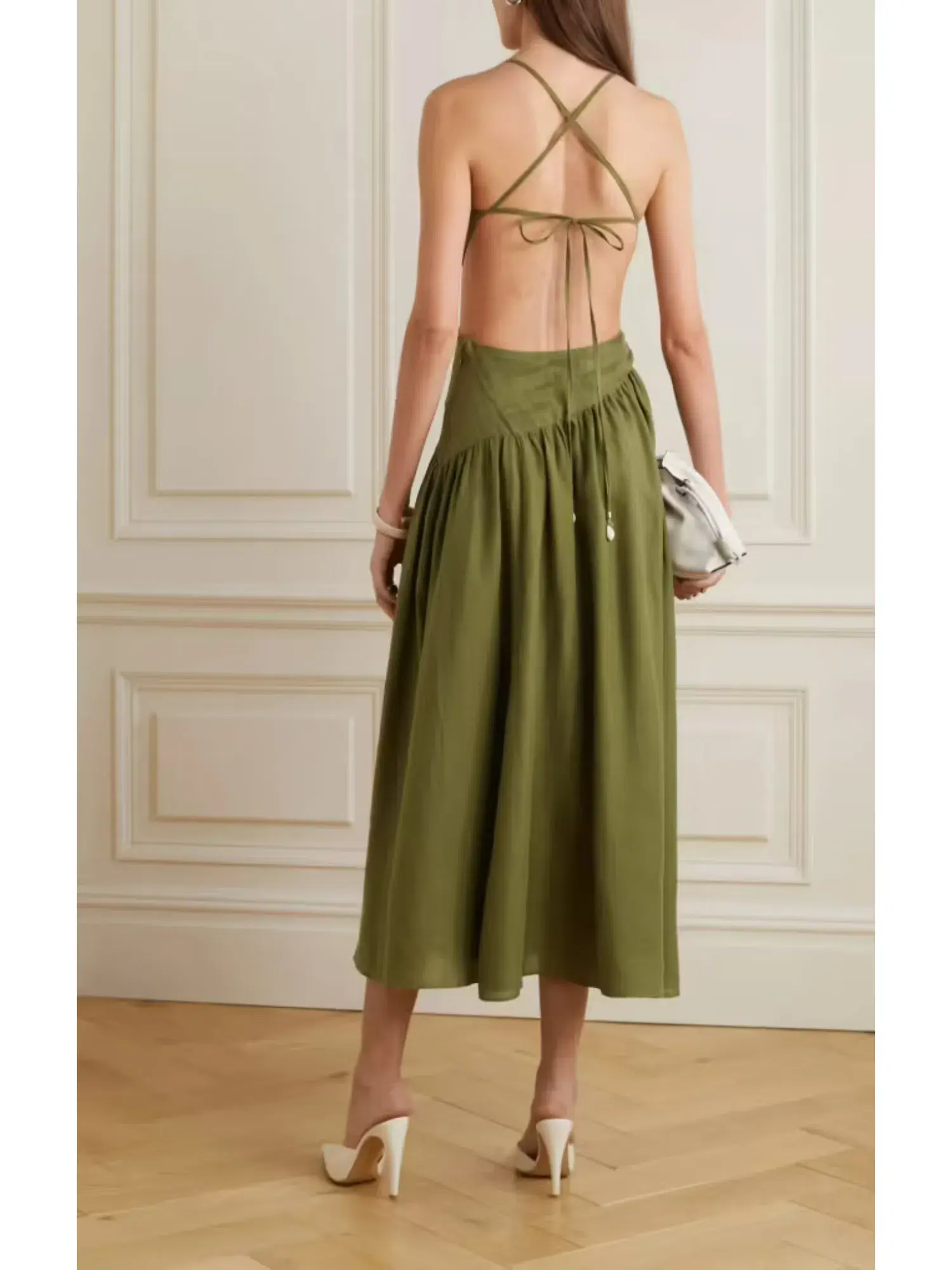 Zimmermann Laurel Asymmetric Midi Dress in Olive Size 4 / AU 16 - Image 2
