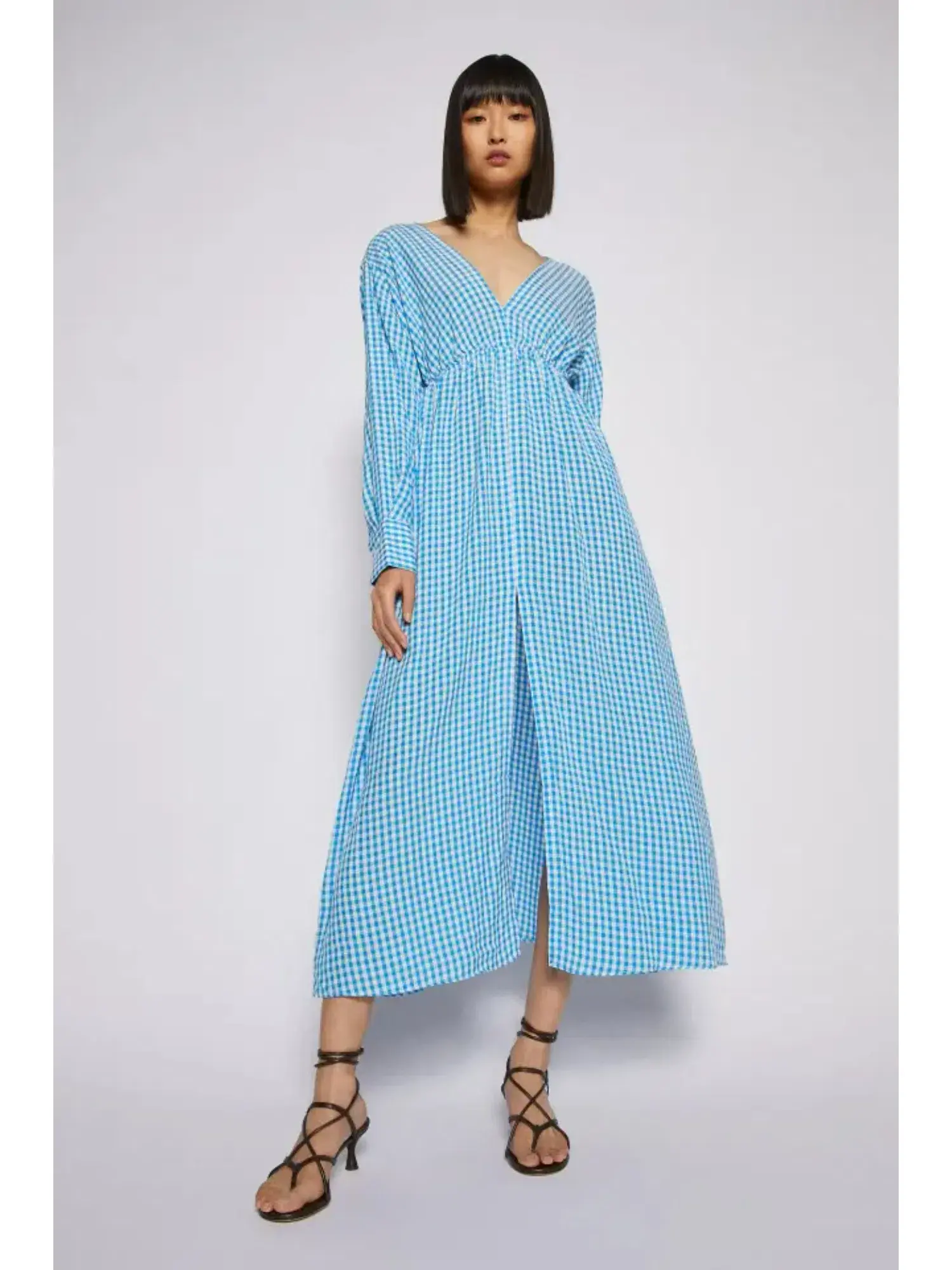 Scanlan Theodore Gingham V Neck Dress Aqua Blue Size AU 10 - Image 1