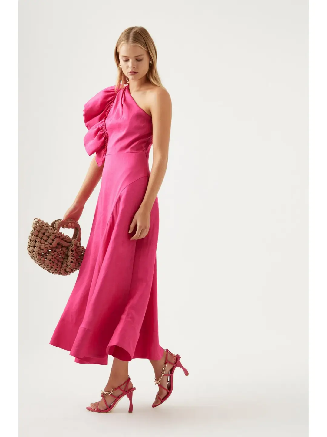 Aje Bonjour Asymmetric Dress In Fuschia Pink Size AU 6 for rent on The Volte - main image