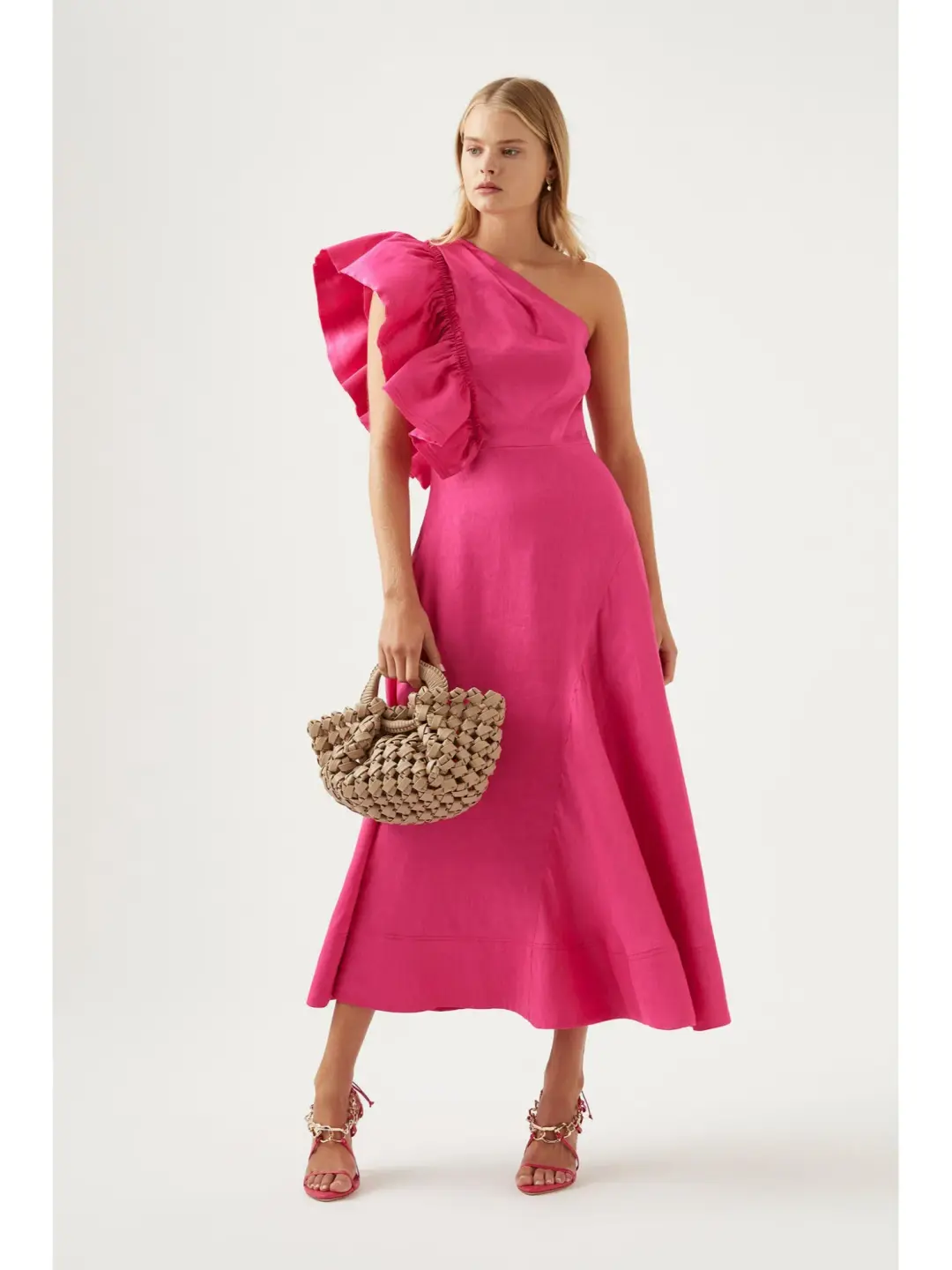 Aje Bonjour Asymmetric Dress In Fuschia Pink Size AU 6 for rent on The Volte - main image