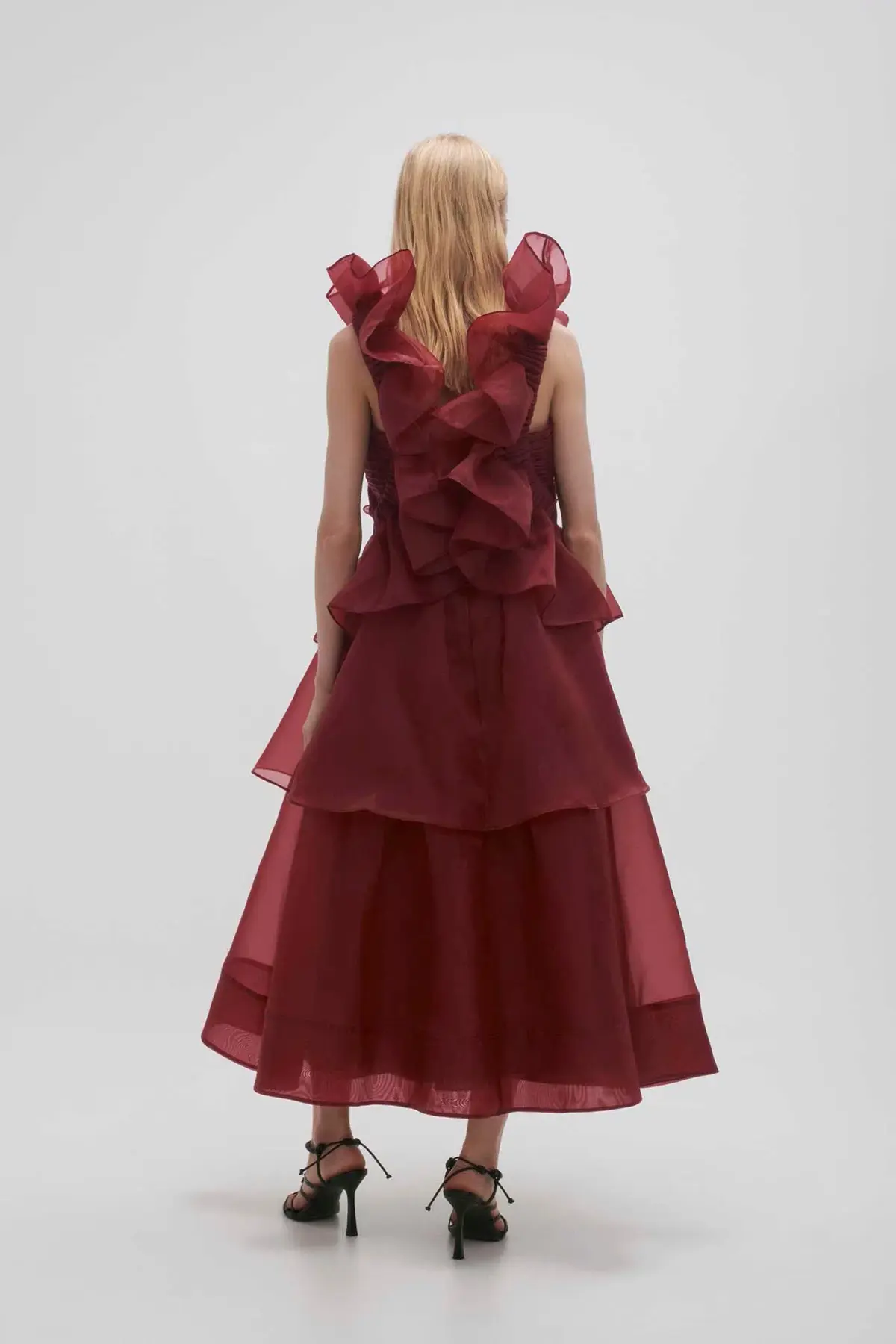 AJE ASRA PLEATED FRILL MIDI DRESS RED SIZE 8 - Image 4