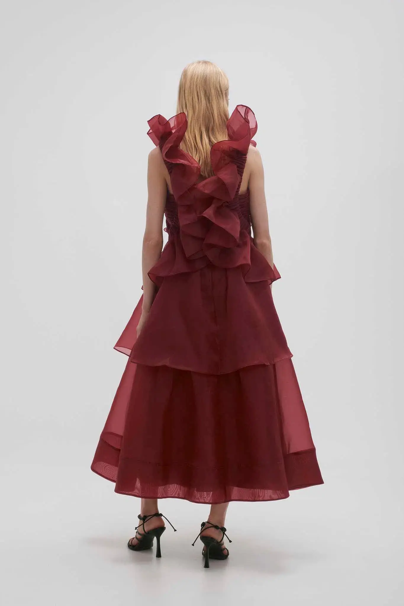 AJE ASRA PLEATED FRILL MIDI DRESS RED SIZE 8 - Image 4