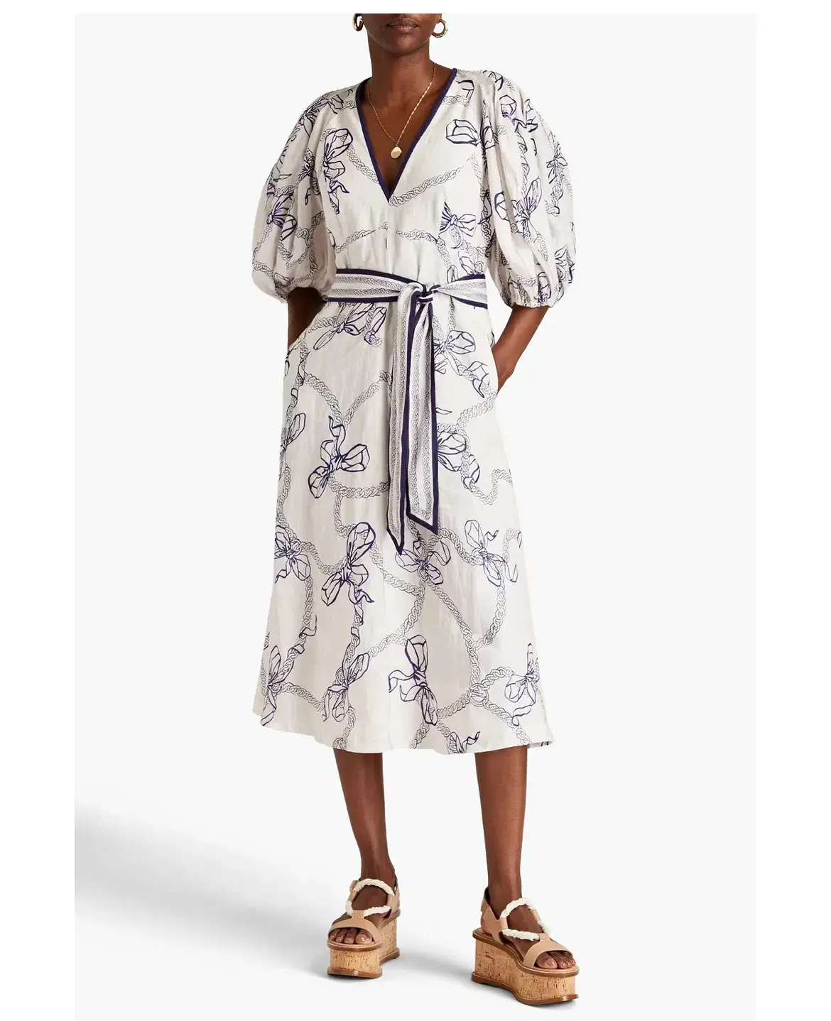 Zimmermann Day Midi Dress in Navy Bows Size 0/AU 8 - Image 1