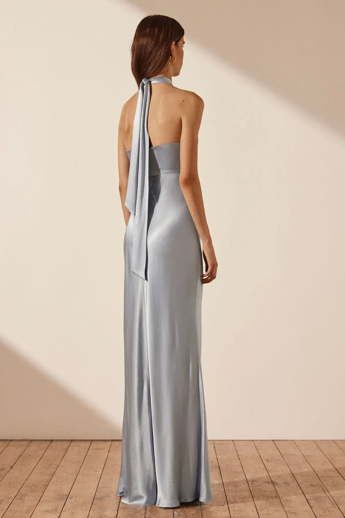 Shona Joy La Lune Ruched Halter Maxi Dress Powder Blue Size AU 8 - Image 3
