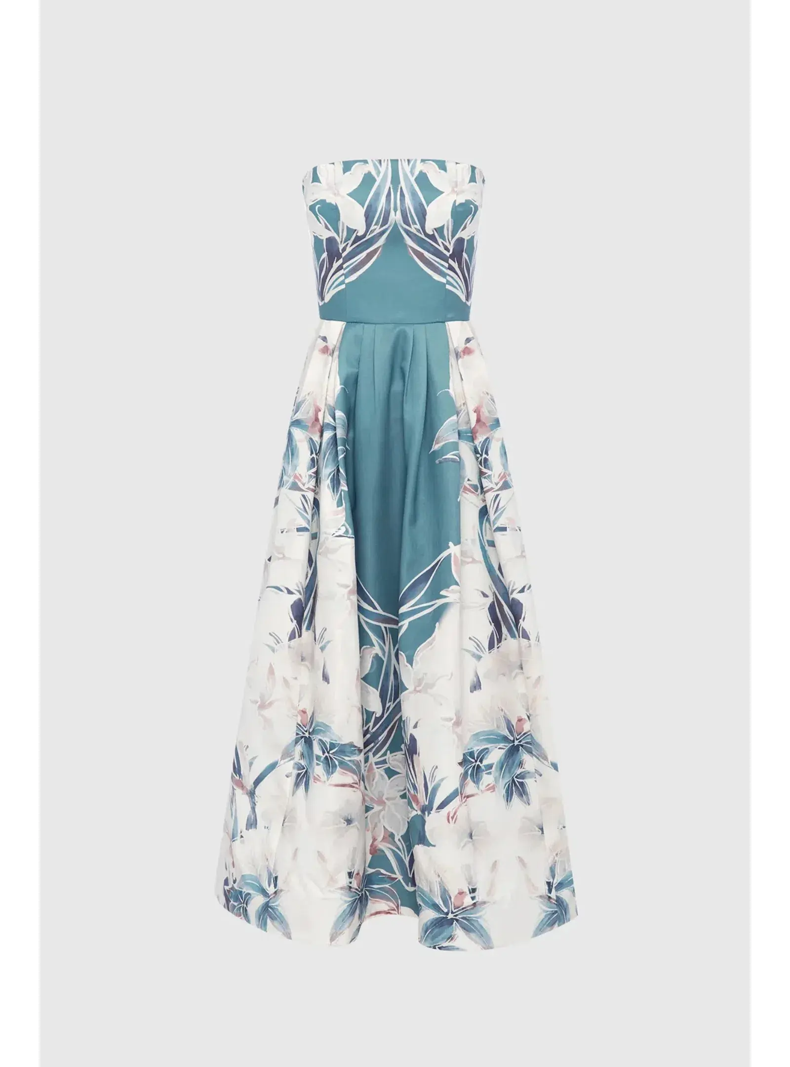 Leo Lin Lynn Bustier Midi Dress Orient Print in Mist Size AU 8 - Image 1