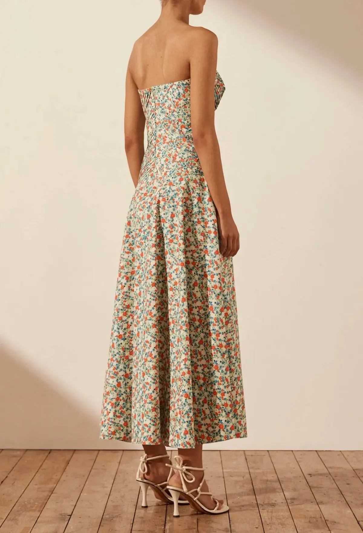 Shona Joy Ulani Strapless Pleated Midi Dress Multi Floral Size 10 - Image 5