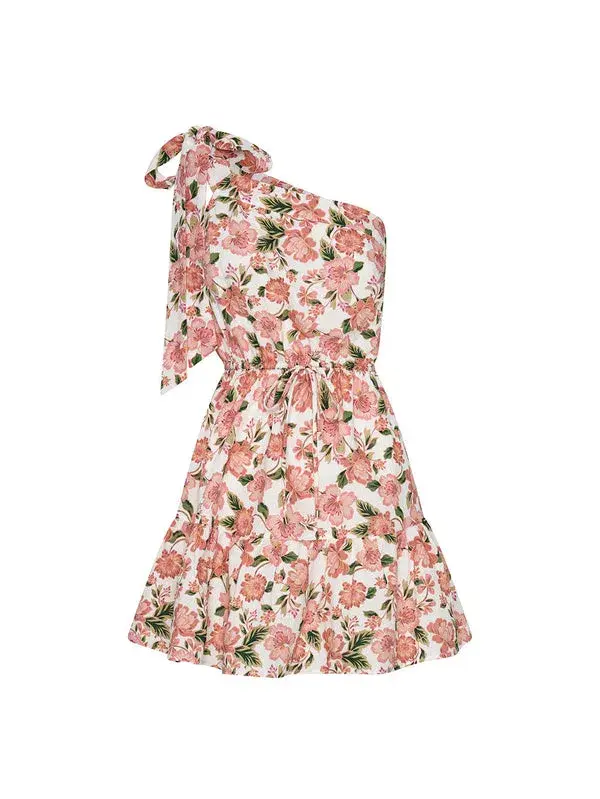 Kivari One Shoulder Mini Dress Peach Floral Size 12 - Image 4