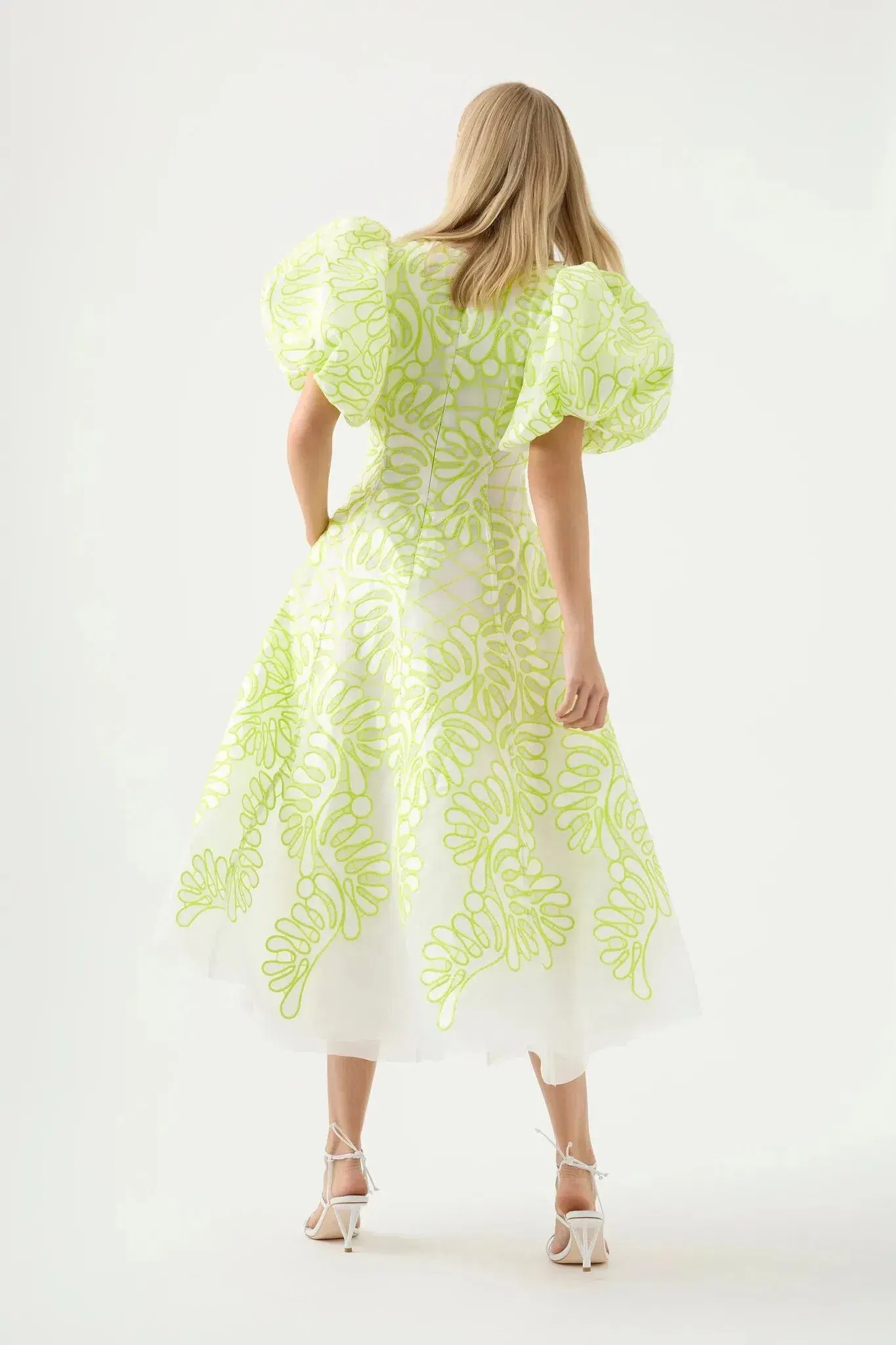 Aje Botanical Applique Midi Dress Ivory/Citrus Yellow Size 6 - Image 2