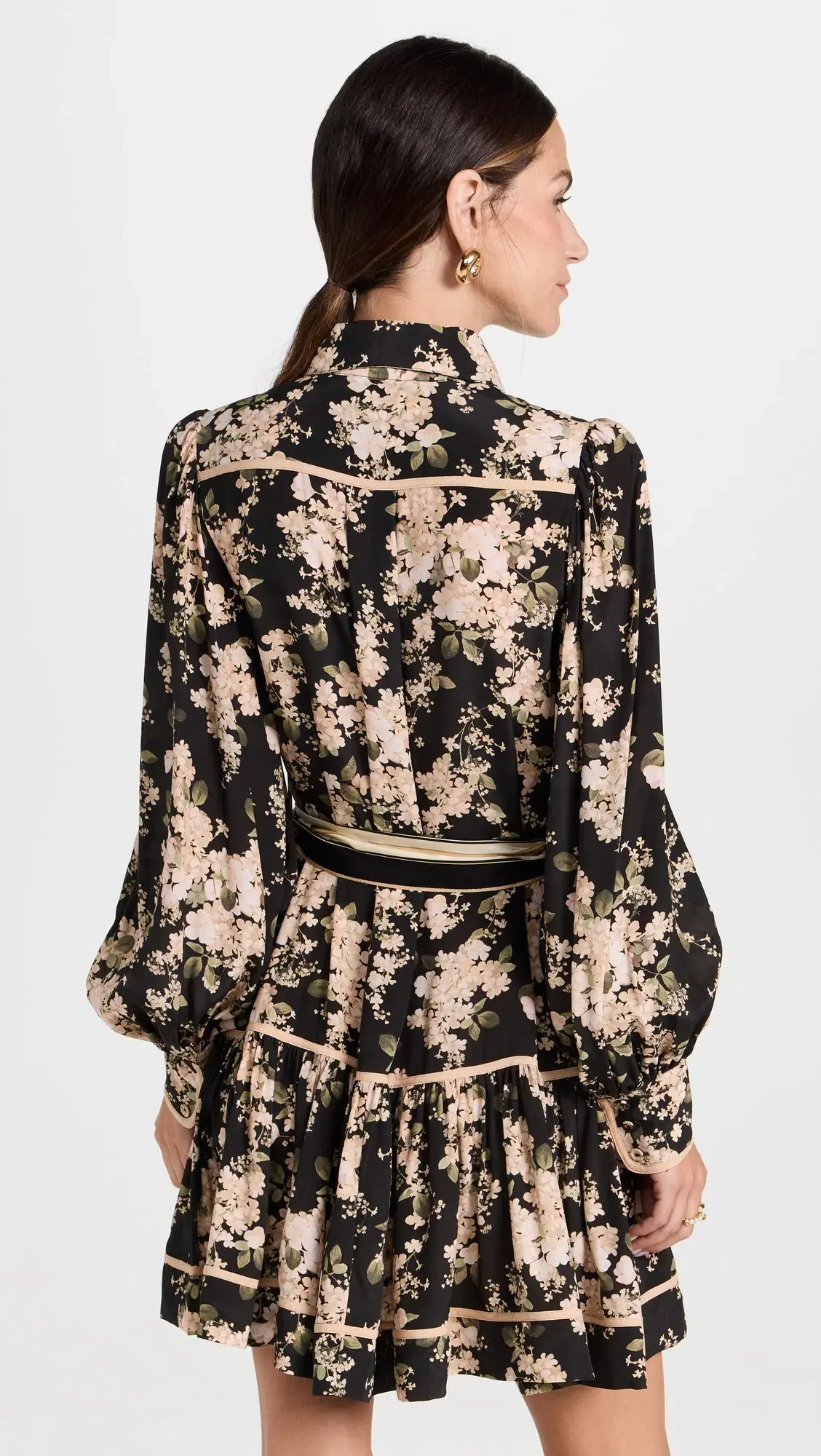 Zimmerman Shirt Mini Dress in Black Ivory Floral Size 10 - Image 2