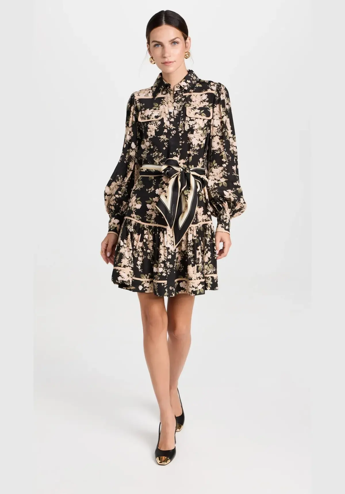 Zimmerman Shirt Mini Dress in Black Ivory Floral Size 10 - Image 1