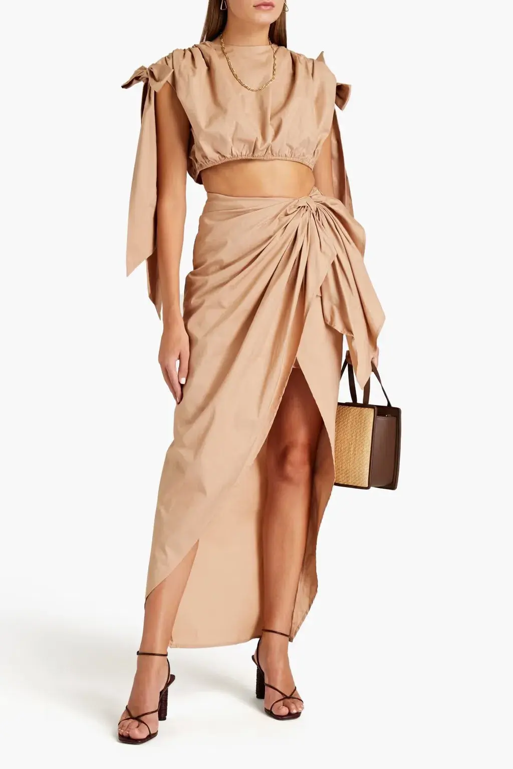 Andrea Iyamah Halima Wrap Poplin Maxi Skirt Beige Size XS / AU 6 - Image 1