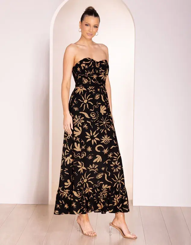 Pilgrim Raegan Strapless Midi Dress Print Size 18 for rent on The Volte - main image