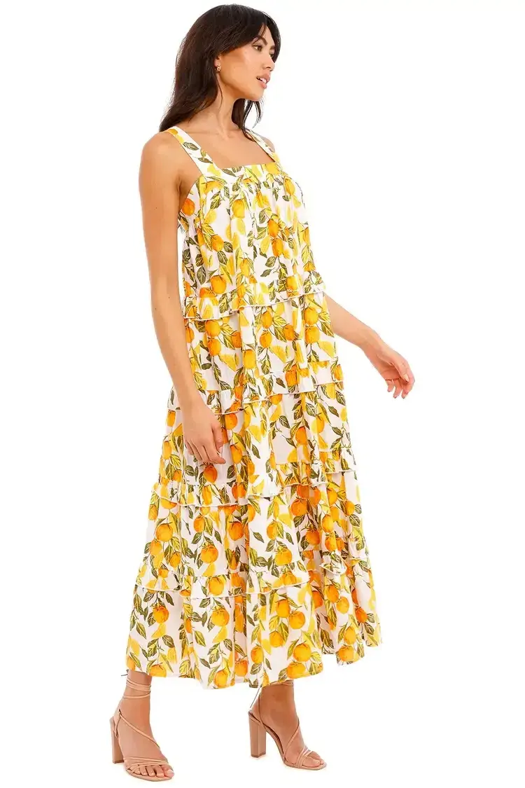 Never Fully Dressed Orange Grove Scallop Dress Yellow Print Size 16 - Image 2