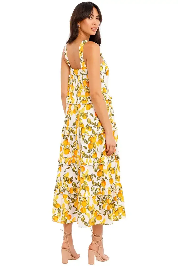Never Fully Dressed Orange Grove Scallop Dress Yellow Print Size 16 - Image 5