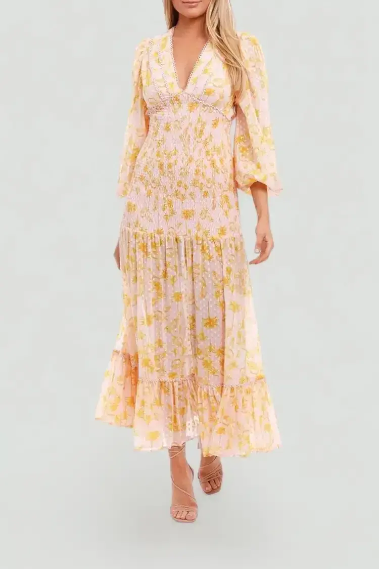 Significant Other Bernadette Dress Yellow Floral Size 8 - Image 1