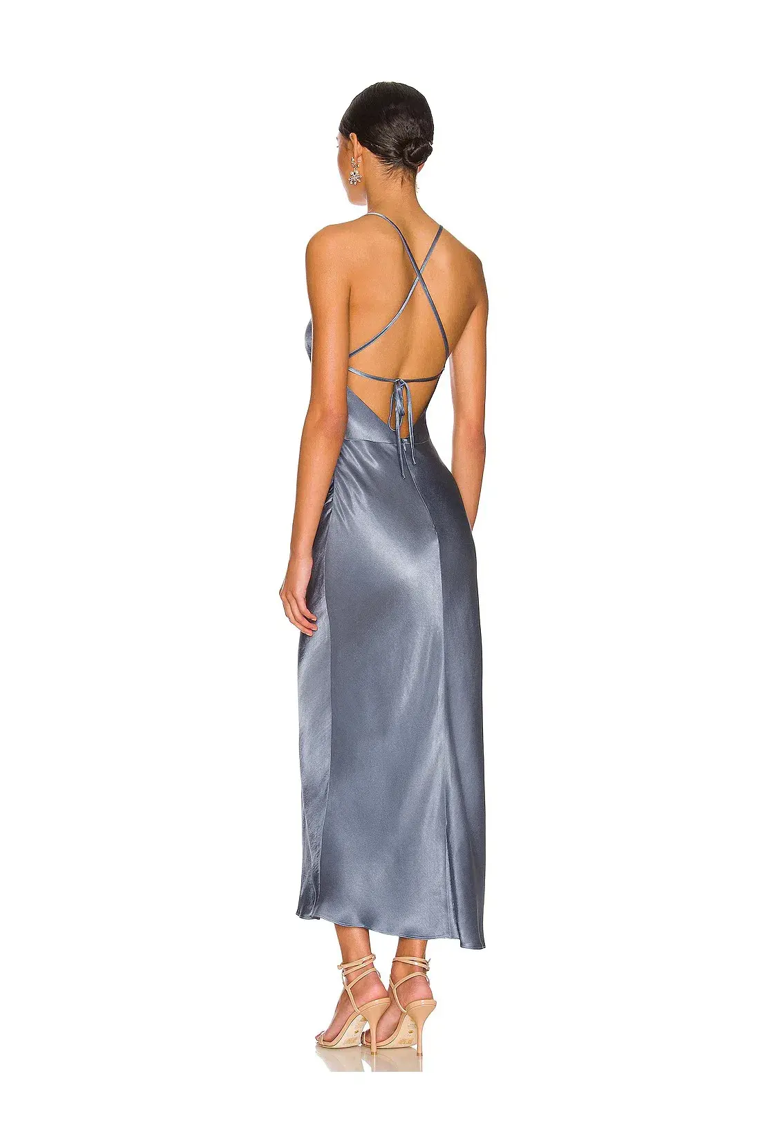 Shona Joy La Lune Asymmetrical Bias Cowl Midi Dress Blue Smoke Size 8 - Image 3