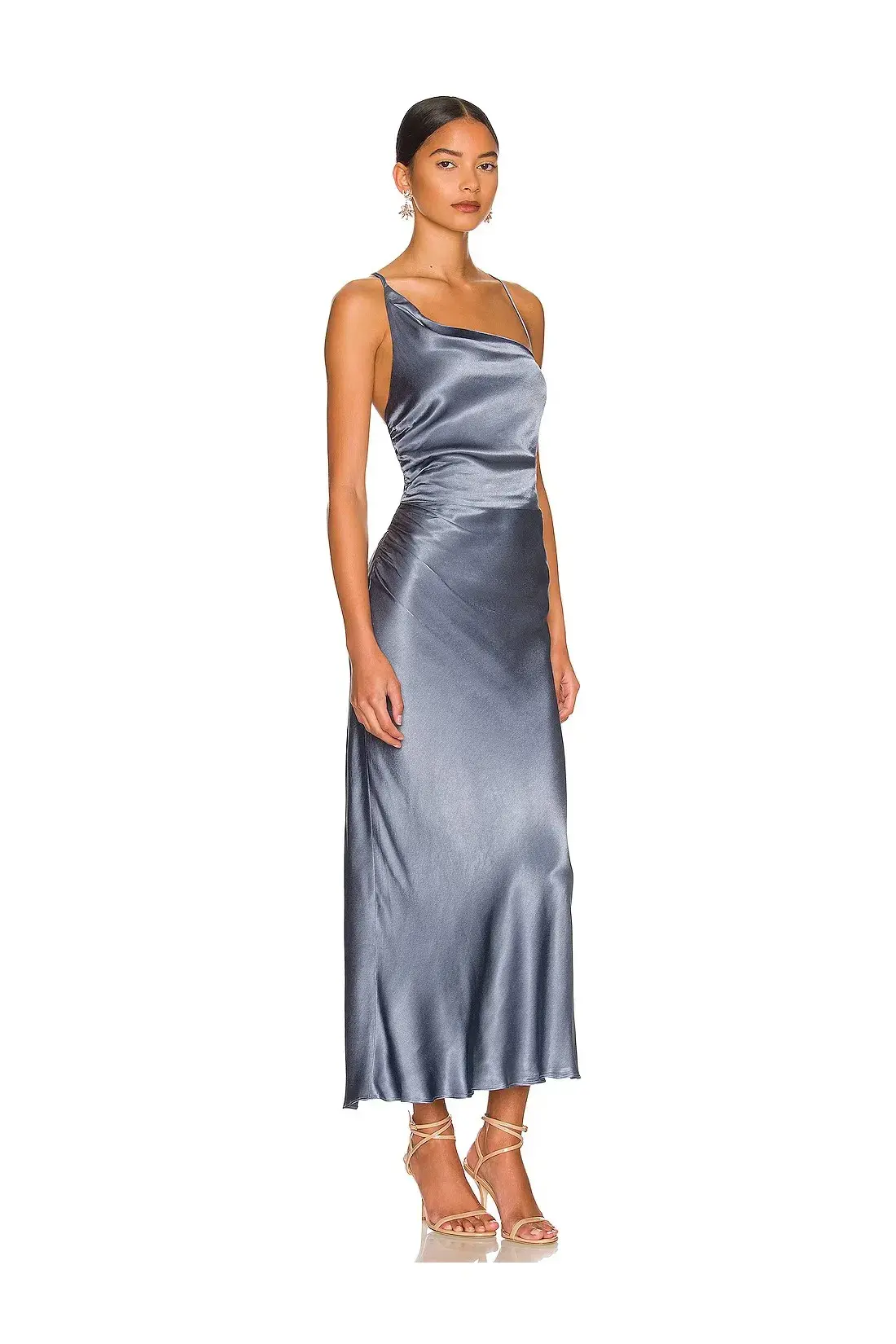 Shona Joy La Lune Asymmetrical Bias Cowl Midi Dress Blue Smoke Size 8 - Image 2