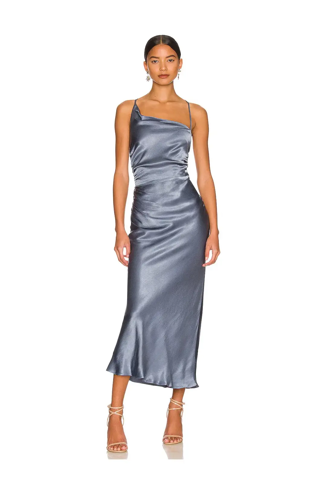 Shona Joy La Lune Asymmetrical Bias Cowl Midi Dress Blue Smoke Size 8 for rent on The Volte - main image