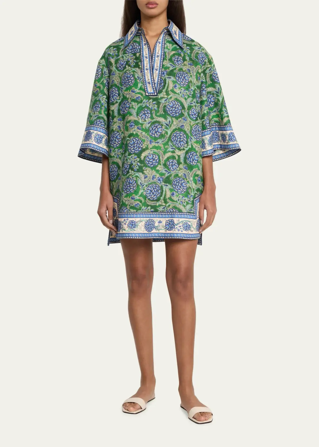 Zimmermann The Junie Tunic Dress in Green/Blue Floral Size 2 / AU 12 for rent on The Volte - main image