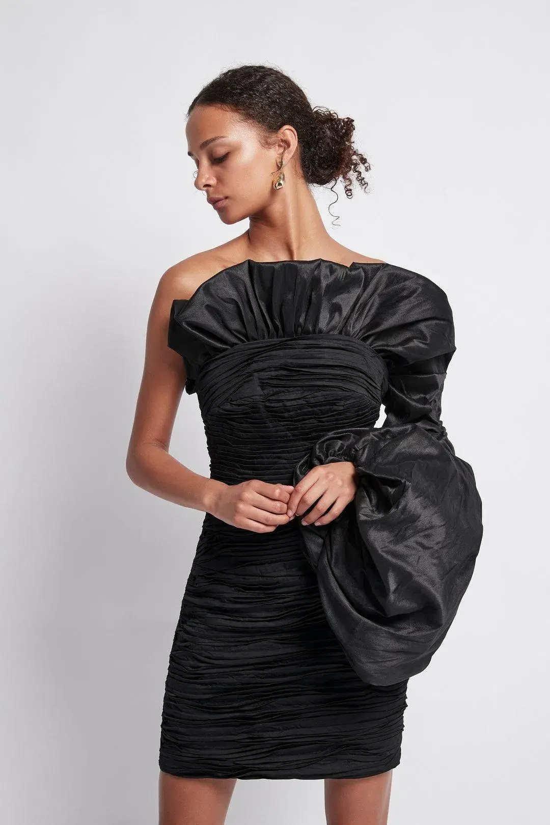 Aje Allegro Tucked Puff Dress Black Size 8  - Image 2
