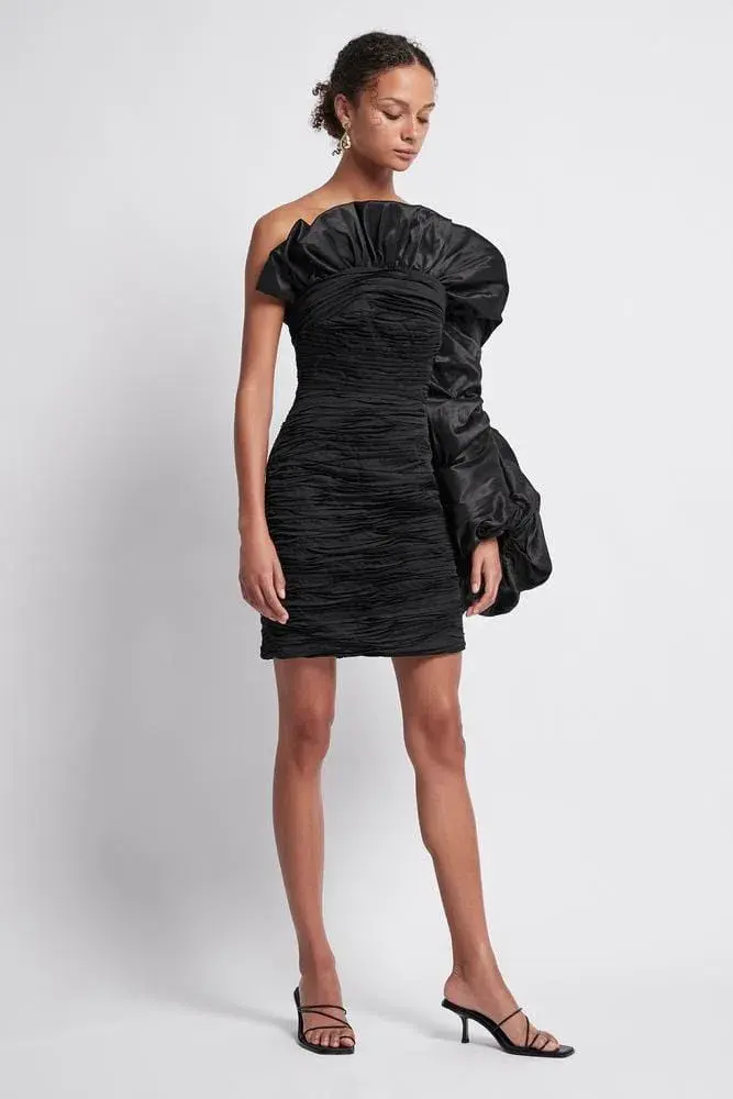 Aje Allegro Tucked Puff Dress Black Size 8  - Image 1