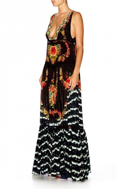 Camilla Lift the Veil Tiered Gathered V-Neck Dress Print Size 8 for rent on The Volte - main image